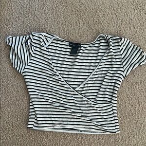 See You Monday Black and White Crop Wrap Blouse